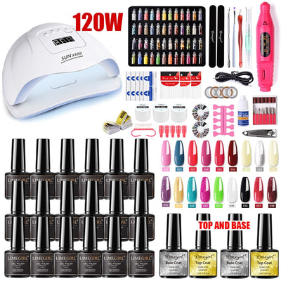 Nail Set With Nail Lamp Nail Dryer Nail Drill Machine Manicure Set Kit Poly Nail Gels Nail Gel Polish Set Soak-off Nail Art Sets