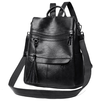 New Women Backpacks Soft Leather Fashion Casual Tassel Bags Female Shoulder Bag Large Capacity School Backpack for Teenage Girls