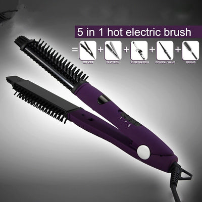 3-in-1 Hair Straightener Curling Iron Ionic Ceramic Hot Brush Styler Hair Straightening Tools Styling Salon Anti Scald Curler