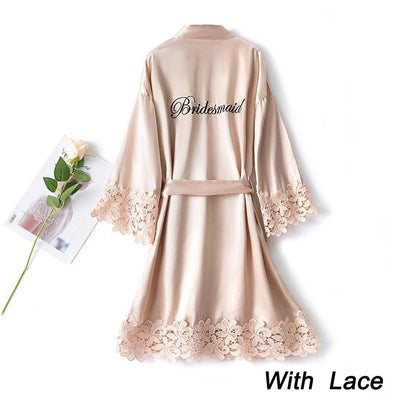 Summer Lace Sleepwear Bride&amp;Bridemaid Wedding Robe Gown Solid Embroidery Kimono Bathrobe Women Casual Home Night Dress M L Xl