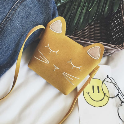 New Children's Coin Purse Handbags Baby Girls Cat Mini Shoulder Bag Cute Princess Messenger Bags Faux Suede Small Bags for Kids