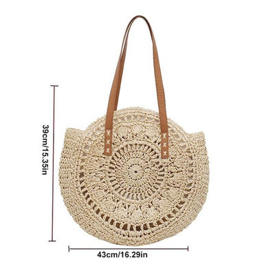 Round Straw Beach Bag Vintage Handmade Woven Shoulder Bag Raffia circle Rattan bags Bohemian Summer Vacation Casual Bags