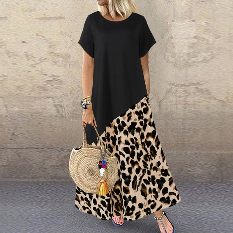 ZANZEA 2022 Summer Leopard Maxi Dress Fashion Women&