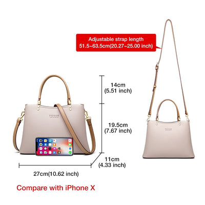 FOXER Elegant Fall Winter Bag Cowhide Leather Lady Handbag Simple Tote Female Large Capacity Purse Brand Messenger Bag for Women