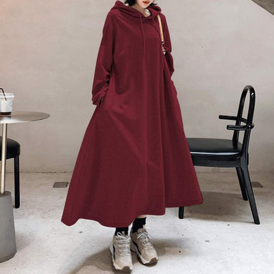 Fashion Hooded Hoodies Dress Women Autumn Sweatshirts 2022 ZANZEA Casual Long Sleeve Maxi Vestidos Female Solid Robe