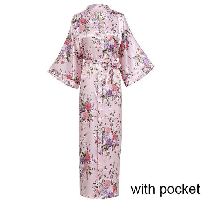 Exquisite Print Flower Women Wedding Robe Kimono Robe Gown Casual Intimate Soft Satin Sleepwear Elegant Burgundy Nightgown 6XL