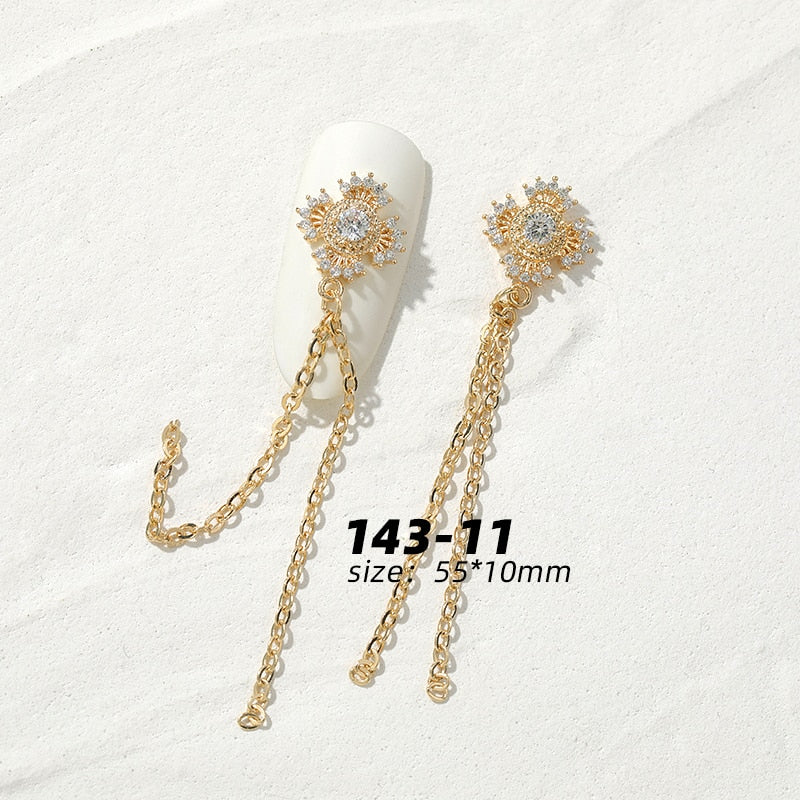 2pc quality luxury Zircon crystal rhinestones for nail alloy gold Nail Art decorations fashion chains tassel jewelry ornaments