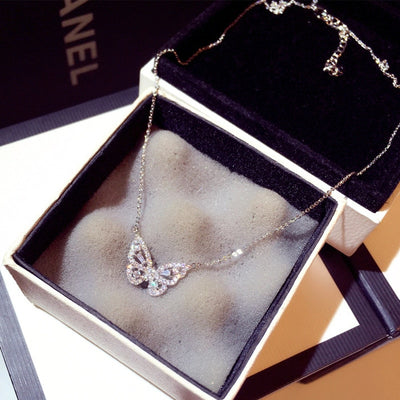 Korean Fashion Gold RoseGold Butterfly Pendant Necklaces for Women Female Shiny Crystal Chokers Necklace Wedding Valentine Gift