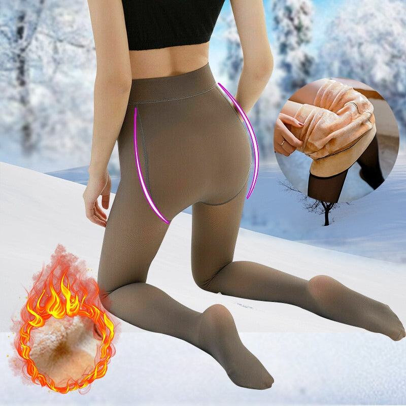 Winter Legs Fake Translucent Stockings Warm Fleece Pantyhose Thicken High Elasticity Slim Stretchy Outdoor Tights Mujer WOMEN