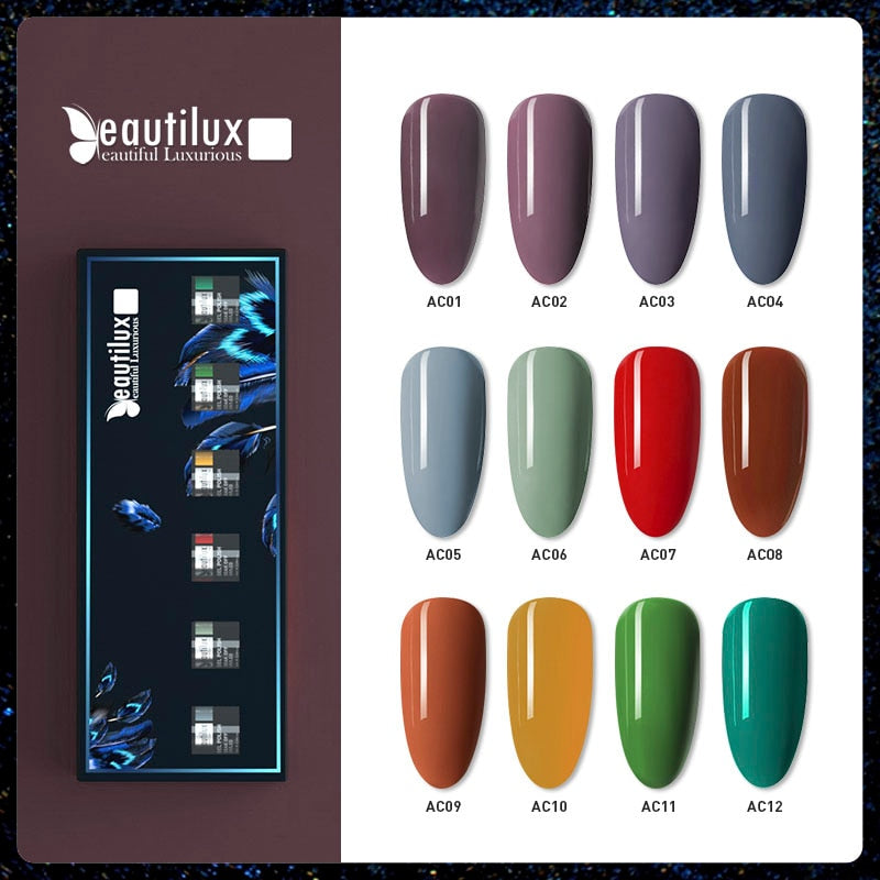 Beautilux Nail Gel Polish Lot Autumn Color Collection Dark Nail Gel Polish Lacquer Kit UV LED Nails Polish Varnish 6pcs/set 10ml