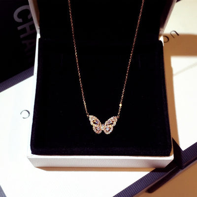Korean Fashion Gold RoseGold Butterfly Pendant Necklaces for Women Female Shiny Crystal Chokers Necklace Wedding Valentine Gift