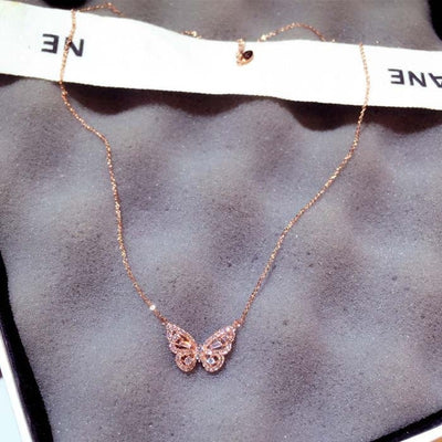 Korean Fashion Gold RoseGold Butterfly Pendant Necklaces for Women Female Shiny Crystal Chokers Necklace Wedding Valentine Gift