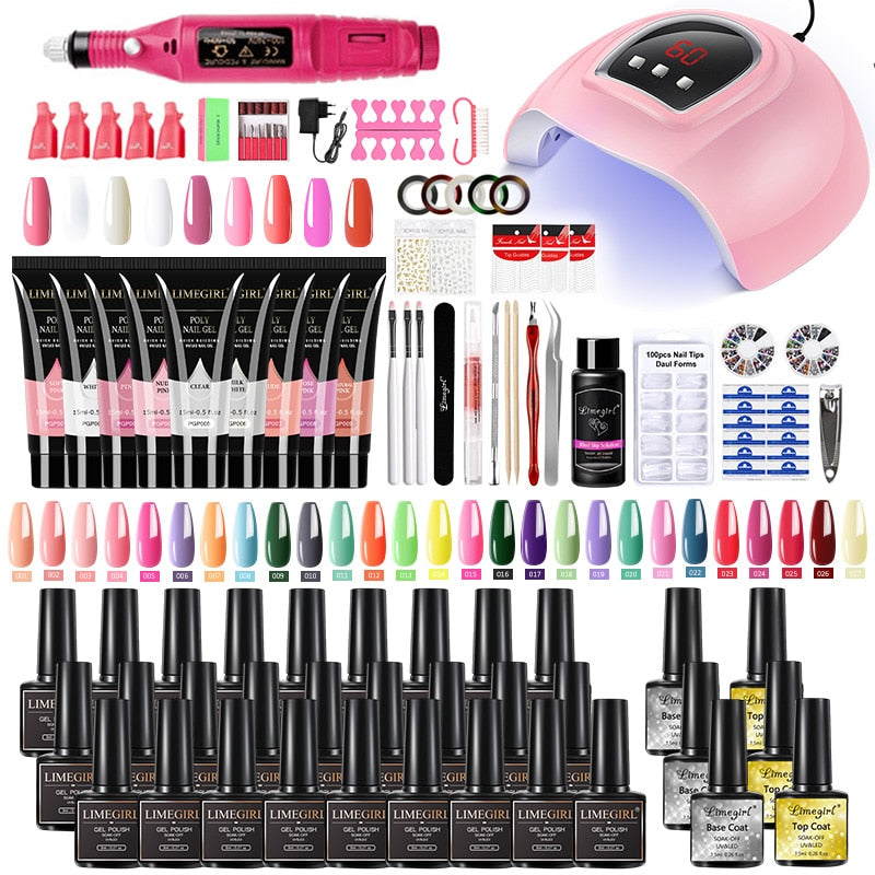 Nail Set With Nail Lamp Nail Dryer Nail Drill Machine Manicure Set Kit Poly Nail Gels Nail Gel Polish Set Soak-off Nail Art Sets