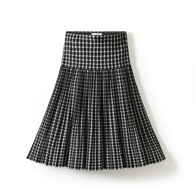 2023 Women Knitted Pleated Skirts Fashion High Waist Knit Dress Solid Color Female Classic Skirt