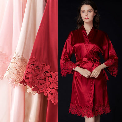 Summer Lace Sleepwear Bride&amp;Bridemaid Wedding Robe Gown Solid Embroidery Kimono Bathrobe Women Casual Home Night Dress M L Xl