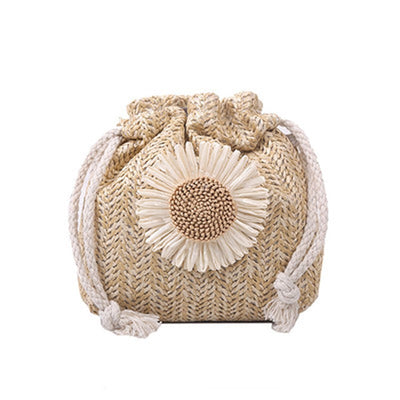 Round Straw Beach Bag Vintage Handmade Woven Shoulder Bag Raffia circle Rattan bags Bohemian Summer Vacation Casual Bags