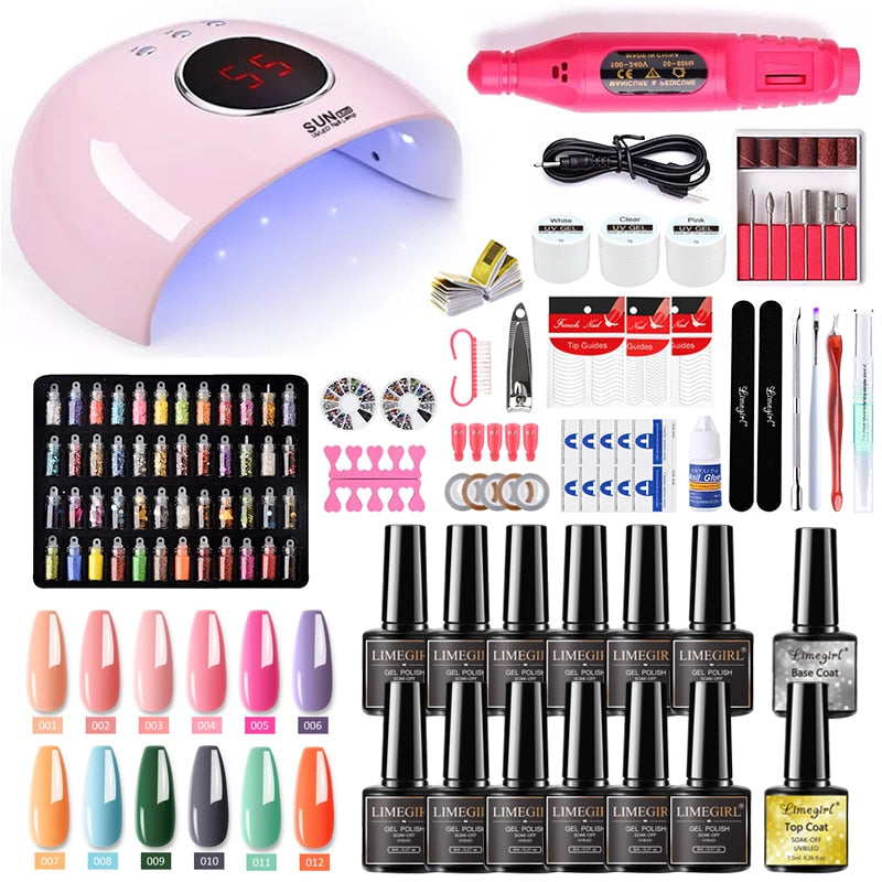 Nail Set With Nail Lamp Nail Dryer Nail Drill Machine Manicure Set Kit Poly Nail Gels Nail Gel Polish Set Soak-off Nail Art Sets