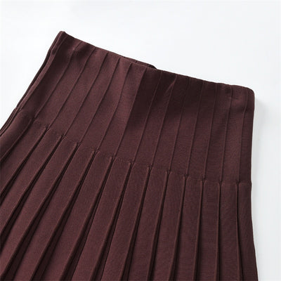 2023 Women Knitted Pleated Skirts Fashion High Waist Knit Dress Solid Color Female Classic Skirt