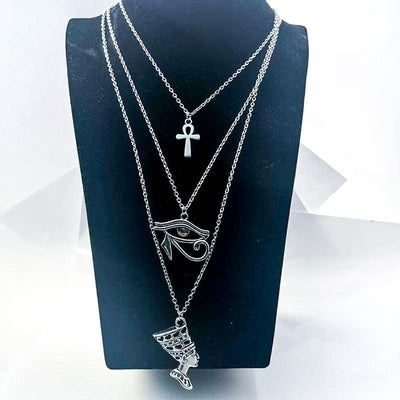 Layered Necklace Women Gold Ankh Cross Horus Nefertiti Anubis pendant Egypt Jewelry Accessories Spiritual Products Designer