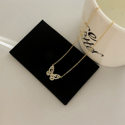 Korean Fashion Gold RoseGold Butterfly Pendant Necklaces for Women Female Shiny Crystal Chokers Necklace Wedding Valentine Gift