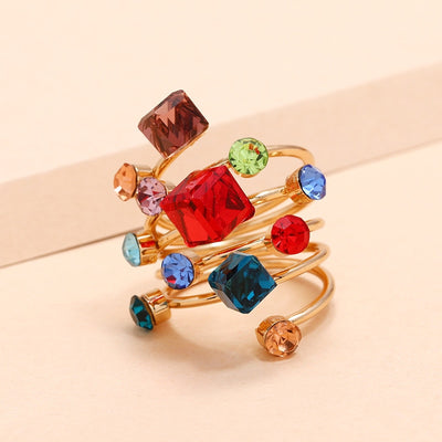 Classic Women&#39;s Ring Adjustable Ring Luxury Corful Zircon Crystal Rainbow Flowers Ring Wedding Jewelry Dropshipping