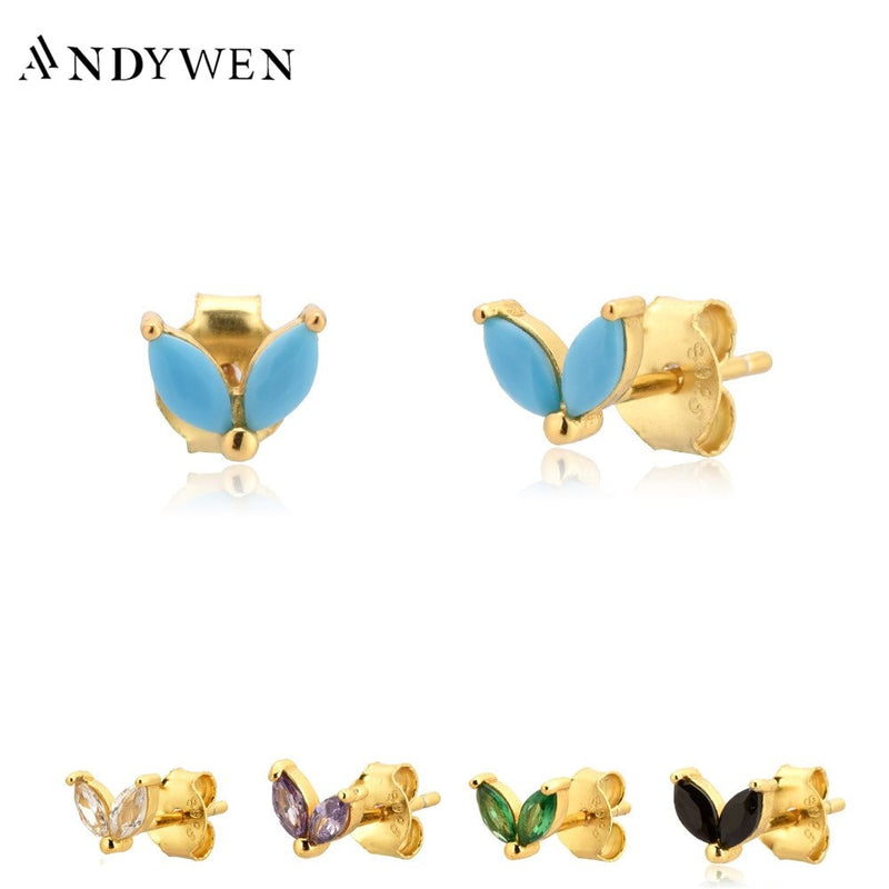 ANDYWEN 925 Sterling Silver Turquoises Green Stud Earring Piercing Ohrringe Pendiente Luxury Women Jewelry Fashion Party